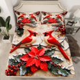 thumbnail image 2 of Manfei Merry Christmas Twin Sheet Sets,Wild Cardinal Bird Twin Fitted Sheet,Red Berry Xmas Floral Flat Sheet For Men Women,Breathable Home Decor,3 Pieces, 2 of 7