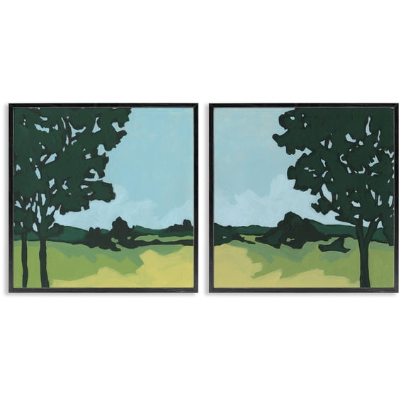 Stupell Industries Modern Silhouette of Trees in Meadow Landscape Black 2pc Framed Giclee Art Set, 12 x 12 each, by June Erica Vess
