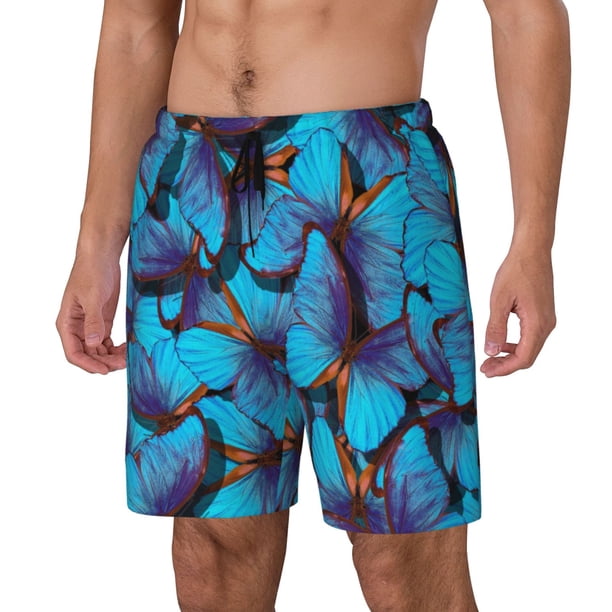 Balery Blue Butterflies Bañador para hombre, shorts de playa de secado rápido con entrepierna y forro de compresión-3X-Large