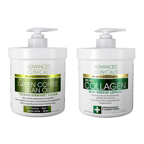 Advanced clinicals collagen Firming cream + green coffee Bean Oil Body Lotion Moisturizer Skin care Set, Anti Aging Firming & Tightening Dry Skin Rescue Face & Body cream Set, 16oz (2-Pack)