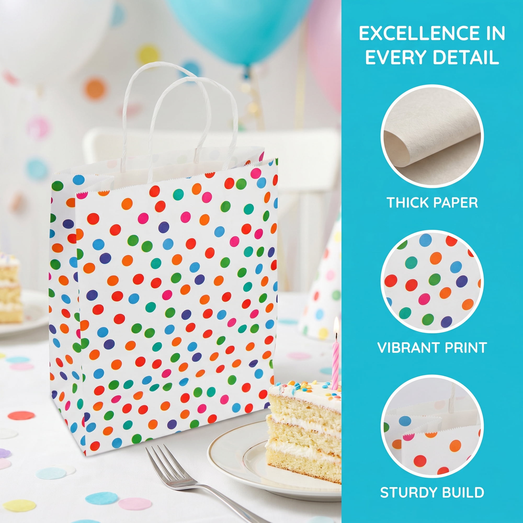 Unique Bargains 6Pcs Creamy Aesthetic Gift Bags with Handles Dot 5.9" x 3.1" x 8.3"