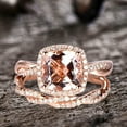 thumbnail image 3 of 10k Rose Gold Morganite Petite Twisted Vine Halo Diamond Moissanite Bridal Set 10mm 5.75 Carat Caushion Cut Engagement Ring, 3 of 7