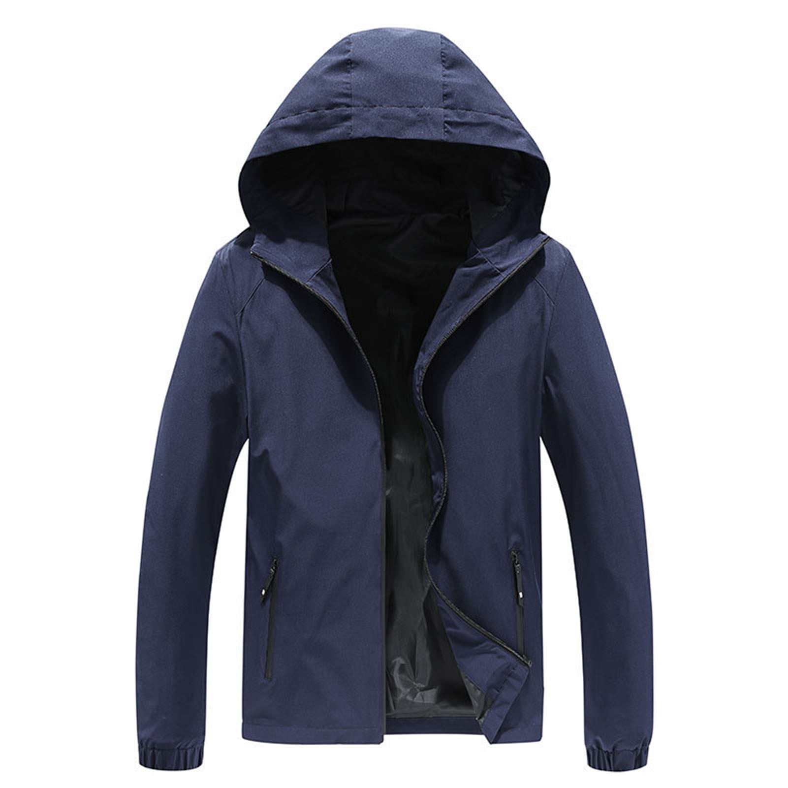 Lohuatrd Men Fall Spring Coat Smooth Pure Color Hooded Long
