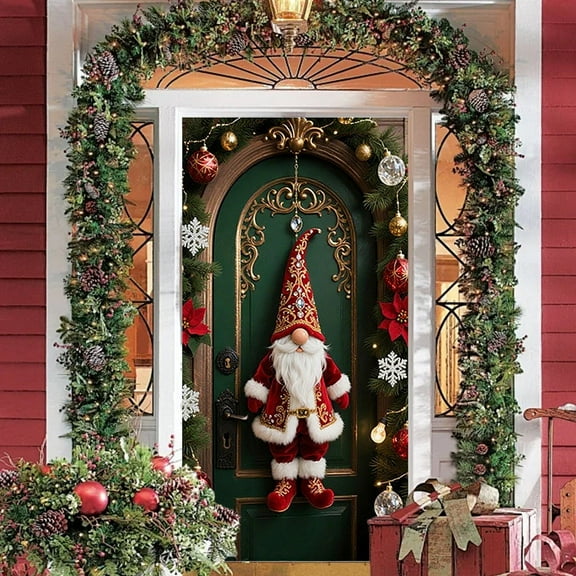 Antqov Christmas Door Cover 73x35" Santa Claus Snowman Front Door Cover Hanging Banner Background for Holiday Party Home Decorations
