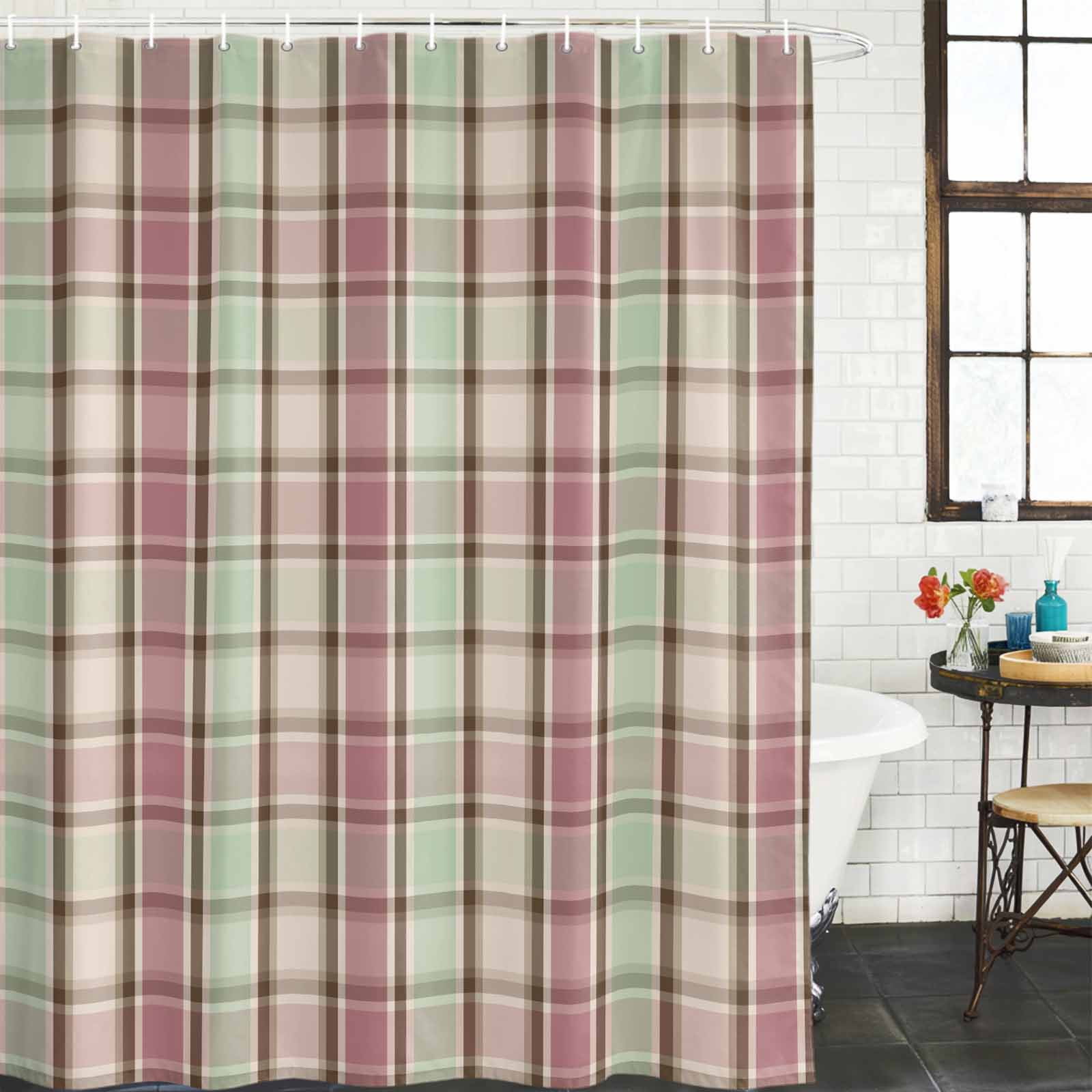 Buffalo Plaid Shower Curtain, Waterproof Shower Curtains for Bathroom, Farmhouse Red Green Beige Check Gingham Washable Fabric Bathtub Curtain Set Bath Decor with 12 Hooks Standard 72"x72"