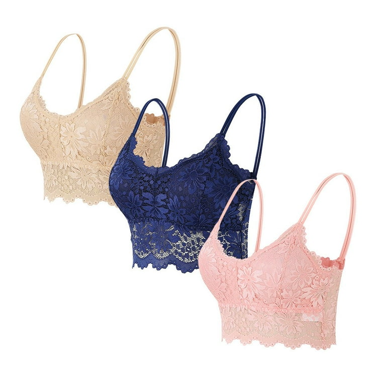 Spdoo 3 Pcs Lace Bralette for Women, Lace Bralette Padded Lace Bandeau Bra  with Straps for Women Girls 