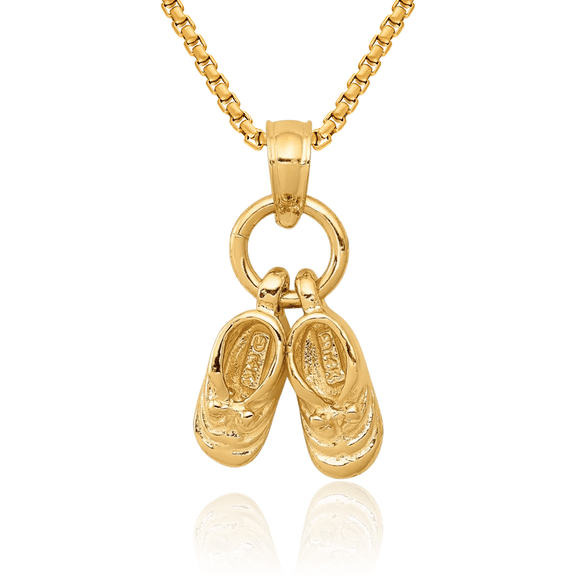 10K Solid Yellow Gold Dangling Shoes Necklace Chain Pendant Charm