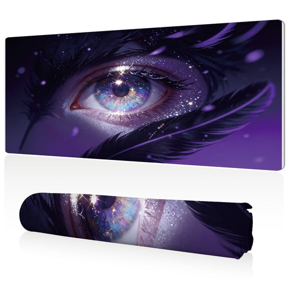 LIVEKEY Extra Large Mouse Pad Mysterious Feather Eye Design 80x40x0.3cm Non Slip Full Desk Coverage Durable Easy Clean Stitched Edges for Gaming and Office