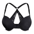 thumbnail image 5 of YANDW Front Closure Plunge Bras for Women Lace Racerback Push Up Thick Padded Underwire Add 2 Cups Bra, Black 40D, 5 of 5