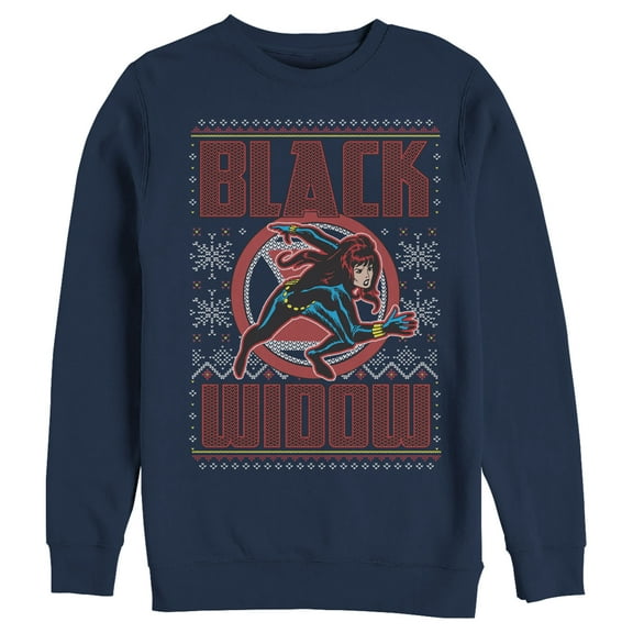 Men's Marvel Ugly Christmas Black Widow Snow  Sweatshirt Navy Blue 2X Large