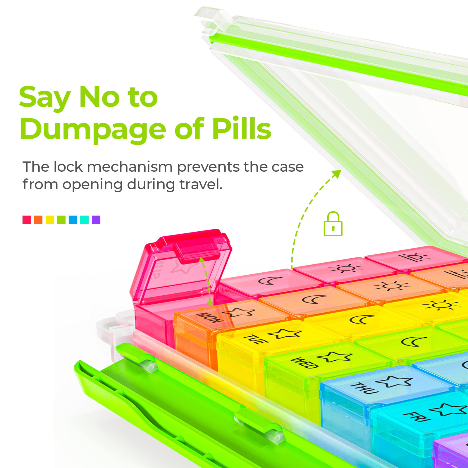 AUVON Weekly Pill Organizer Arthritis Friendly, 7 Day Pill Box Case with  Spring Open Design