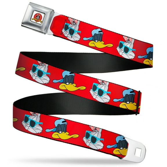 Looney Tunes Belt, Seatbelt Buckle Belt, Bugs Bunny Daffy Duck Hip Hop Expression Red, 30 to 44 Inches