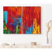 PixonSign Canvas Print Wall Art Set Rainbow Colored Industrial Brushstrokes Geometric Shapes Illustrations Contemporary Edgy Multicolor Ultra for Living Room, Bedroom, Office - 16"x24"x2
