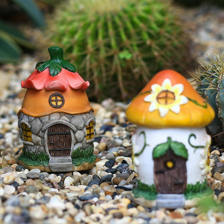 TERESA'S COLLECTIONS Mushroom Garden Statues with Solar Light,  Cute Flocked Fairy House Accessories Resin Cottage Figurines Lawn Ornaments  Outdoor Gifts for Flower Garden Patio Yard Decor, 7.7“ : Patio, Lawn 