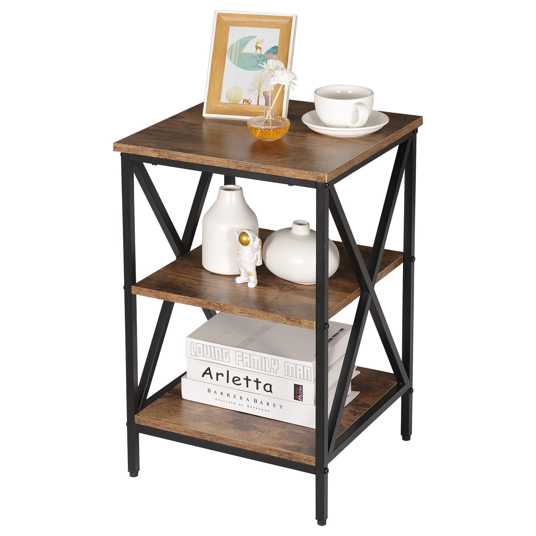 ZENSTYLE End Table with Shelves 3-Tier Side Table X-Shaped Design Living Room - Walmart.com