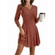 thumbnail image 1 of Vestido Corto de Punto Acanalado de Larga para Mujer, Otoño e Invierno, Cuello en V, Informal, Corte A Rojo Ladrillo L, 1 of 7