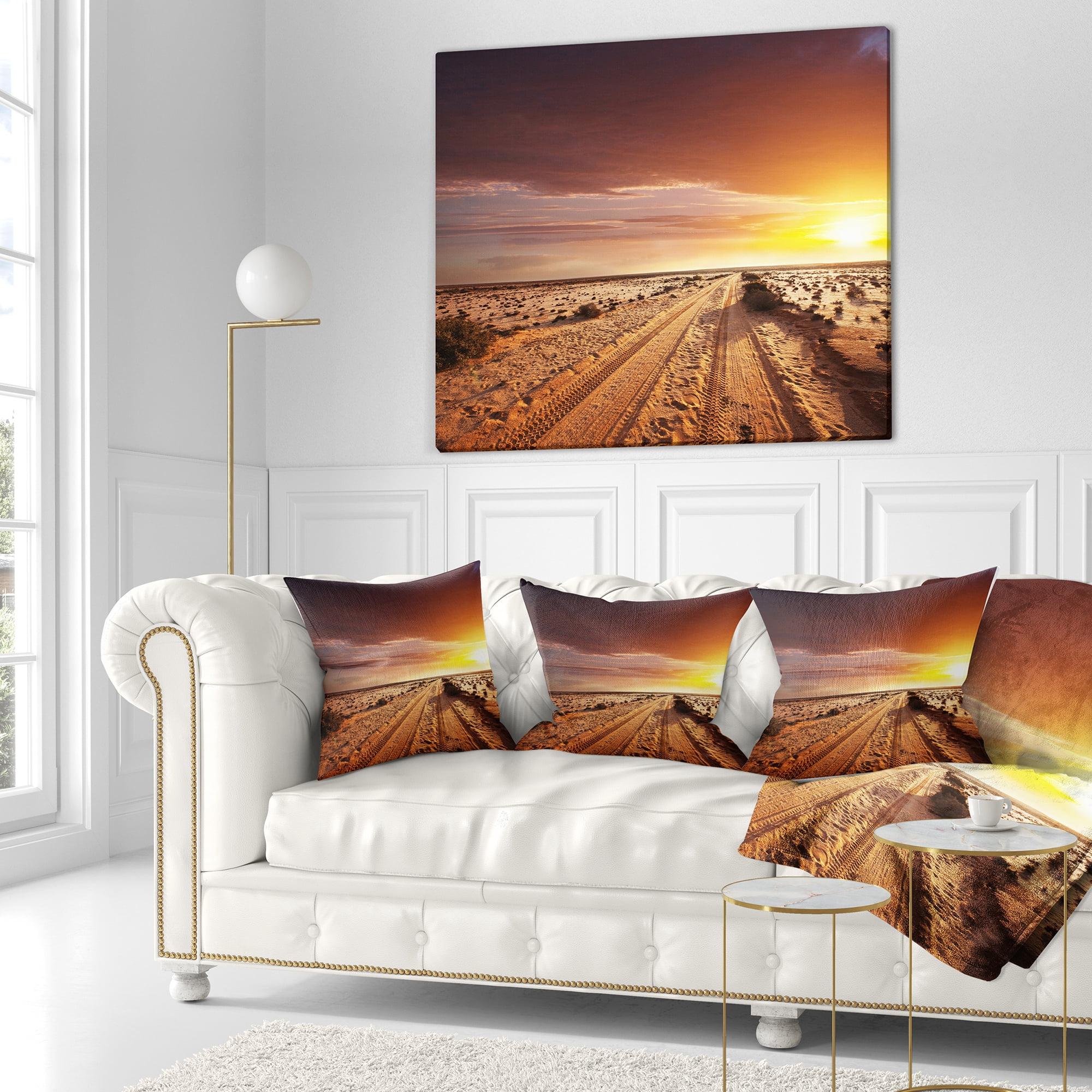Designart Off road in Desert at Sunset - Modern Landscape Printed Throw Pillow - 16x16