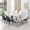 thumbnail image 2 of Leavader 71” White Sintered Stone Home Kitchen Dining Table Set for 6 People with Black Moon-shaped Stainless Steel Base with 6 Chairs, 2 of 10