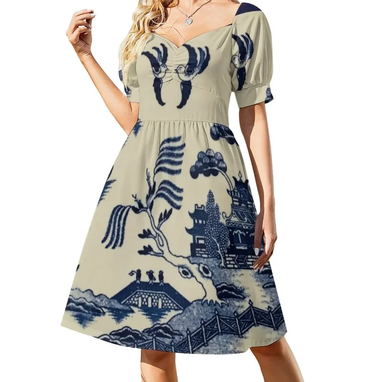 Blue Willow Pattern Sleeveless Dress Women dresses summer ladies dresses  for women 2024 women long dresses Woman's evening dress - Walmart.com