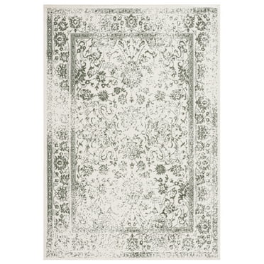 SAFAVIEH Adirondack Wyatt Traditional Distressed Area Rug, Ivory/Dark Green, 4' x 6'