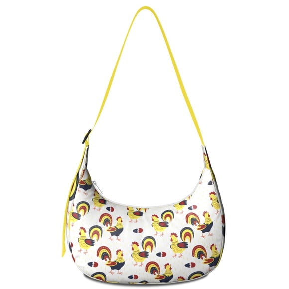 Sac Bandoulière en Croissant de Dessin Animé Poulet Œuf pour Femmes Hommes, Sac d'École Imprimé Poulailler Poule Mignon Rustique pour Voyage Pique-Nique Camping