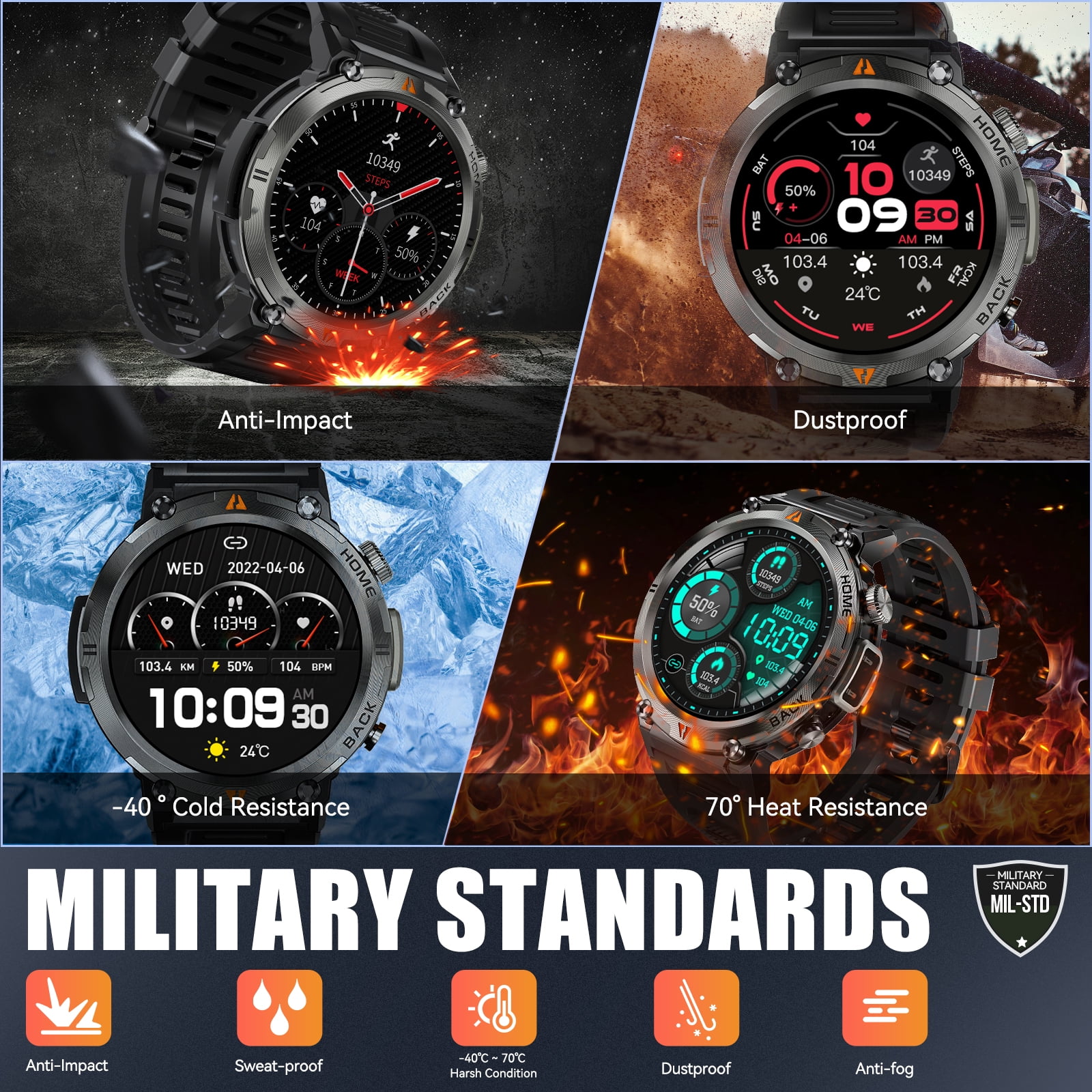 XAXRE Smart Watch with Flashlight for Men, 1.45 inches Screen Bluetooth Watch, Outdoor Men’s Watch for Android and iPhone