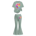 thumbnail image 3 of Rhuody Ensembles Fille Rentrée des Classes Imprimés de Dessins Animés Manches Courtes Survêtement Col Rond Hauts Pantalons Évasés Tenue Adorable Vert Pâle 8-9 Ans, 3 of 5