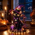 thumbnail image 5 of sruoe Halloween Stained Glass Black Cat Table Lamp, Witch Hat LED Light Prop, Halloween Seasonal Desktop Ornament, Halloween Holiday Decor for Tabletop Mantel Shelf, 5 of 6