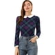 thumbnail image 1 of INSPIRE CHIC Blusaa Cuadros Cuello Peter Pan Manga Abullonada En Contraste Camisa Para Mujer Morado M, 1 of 6