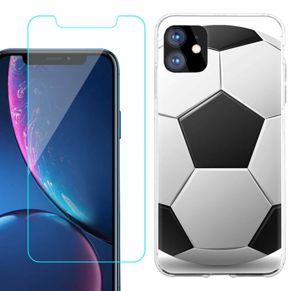 For Apple iPhone 11 Case , Slim-Fit TPU Protective Phone Case with Tempered Glass Screen Protector, by OneToughShield ® - Soccer