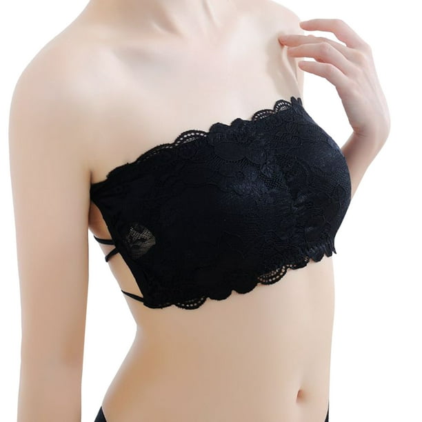 nsendm Female Vest Adult Lace Tube Tops for Women Padded Bandeau Bra Wire  Strapless Convertible Bralettes Basic Layer Top Tube Tops for(Black, S)