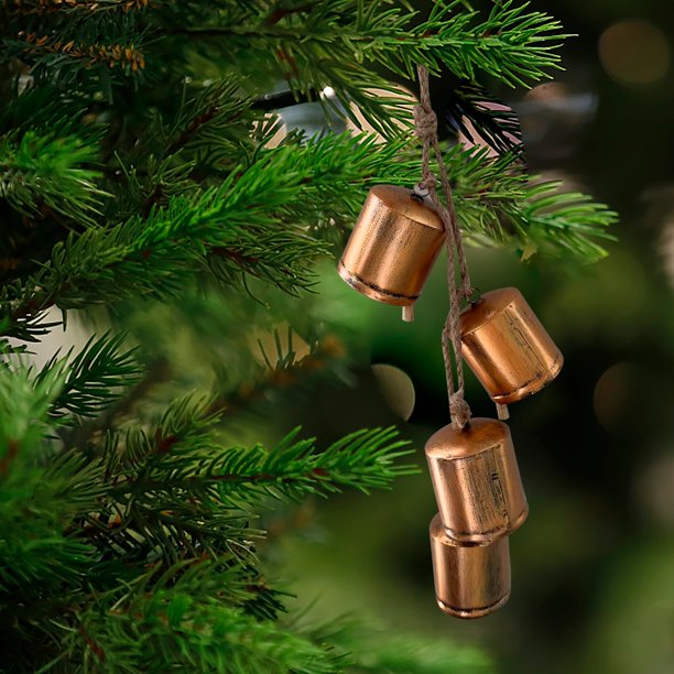 Fiudx Decoración del hogar 4 campanas navideñas de hierro fundido doradas, campanas de vaca colgantes de hierro fundido