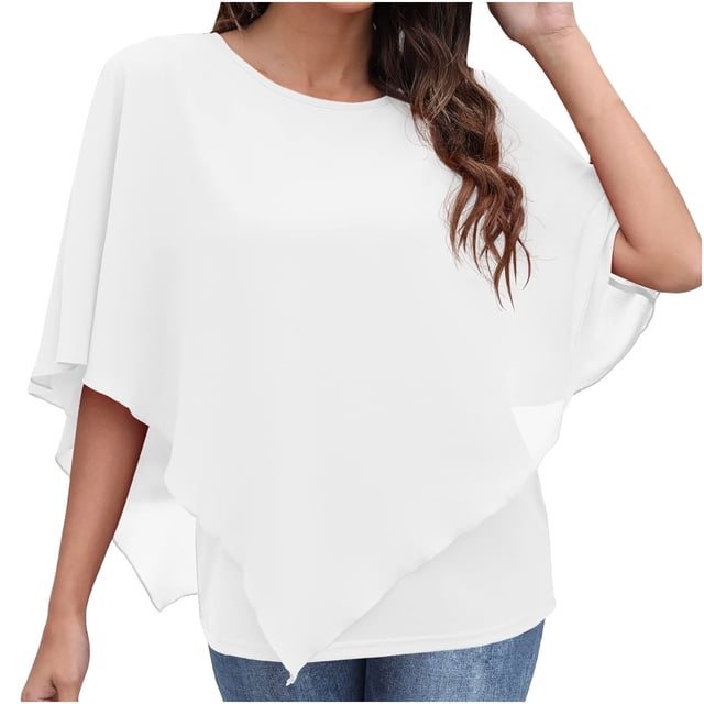 Blusa informal de moda para mujer con cuello redondo y manga murciélago Pompotops hfajkhk128949