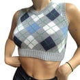 thumbnail image 1 of Woman?s Retro Knitted Bare Midriff Waistcoat, Diamond Pattern Ribbing Elastic Slim V-neck Sleeveless Sweater, Daily Life, 1 of 6