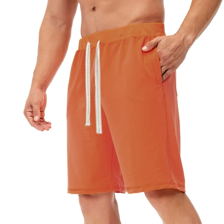 Orange Workout Shorts Men Casual With Pockets Solid Shorts Beach Sports  Drawstring Shorts Men Summer Men's Casual Shorts