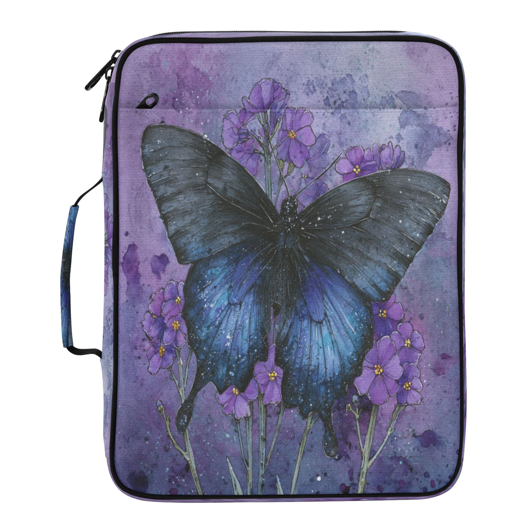 3 Ring Zipper Binder with Accordion File Organizer Waterproof Back to College Binder - 7 Layer Document Organizer for Study Home Office College Travel Supplies Black Blue Butterfly