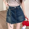 thumbnail image 4 of MIXUE Skirts For Women Summer Solid Color High Waist A Line Casual Mini Denim Skirt Holiday-Wear,Blue,XL, 4 of 4