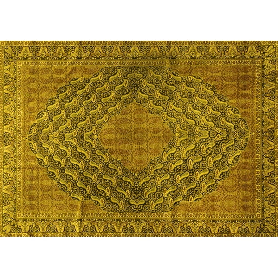 Ahgly Company Machine Washable Indoor Rectangle Persian Yellow Traditional Area Rugs, 5' x 7'