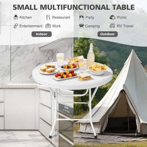 31.5" Round Folding Table, HDPE Cocktail & Bistro Table, Tool-Free Setup, Foldable for Outdoor Parties, Weddings, Cafes & Backyard, White