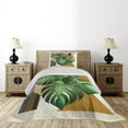 thumbnail image 3 of Ambesonne Monstera Quilted Coverlet 2 Pcs, Nature Scandinavian Boho, Twin Size, Fern Green and Pale Coffee, 3 of 4