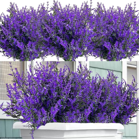 10 Bundles Artificial Lavender Flowers for Outdoor Decoration, UV Resistant Fake Shrubs Greenery Bushes House Office Garden Patio Indoor Outdoor Decor