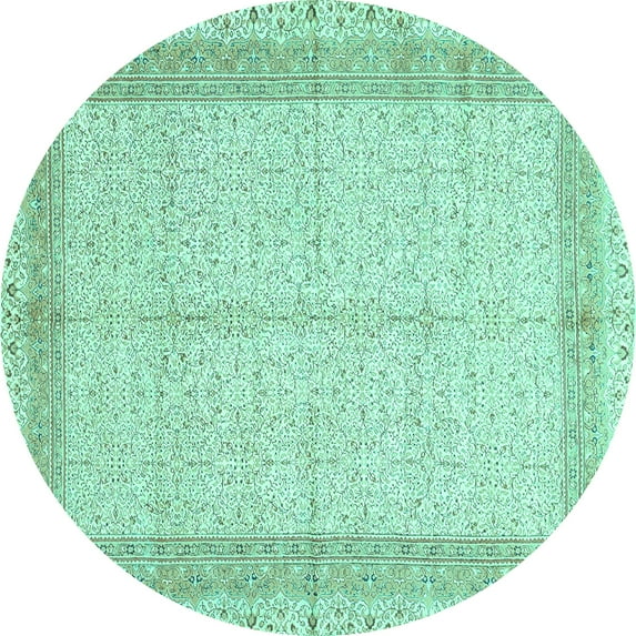 Ahgly Company Machine Washable Indoor Round Persian Turquoise Blue Traditional Area Rugs, 8' Round