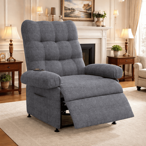 Electric Recliner Chair, Elderly Sofa with Side Pocket and Spacious Seat, Back adjustment from 105°to 145°, Remote Control, Heavy Duty Reclining Mechanism Recliner for Home, Gray