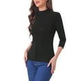 thumbnail image 4 of INSPIRAR CHIC Blusa Metálica Rayada Brillante con Manga 3/4 para Mujeres Fiesta Talla XS Negra, 4 of 6
