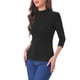 thumbnail image 4 of INSPIRAR CHIC Blusa metálica brillante de rayas con mangas 3/4 para mujer, fiesta, color negro, 4 of 6