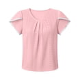thumbnail image 5 of ClodeEU Women's Round Neck Flutter Short Sleeve Blouse,Solid Color Casual Loose Fit Top Pink,Women's Plus L, 5 of 5