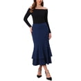 thumbnail image 2 of INSPIRE CHIC Women's Ruffle Fishtail Skirt High Waist Bodycon Elegant Cocktail Skirts L Dark Blue, 2 of 6