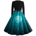 thumbnail image 3 of WTOBBY Women's Halloween Print Flare Dress with Spider Bat Pumpkin Pattern, Square Neck, Long Sleeves, and Hollow Party Design for Retro Casual Fashion ,Cyan 2XL, 3 of 4