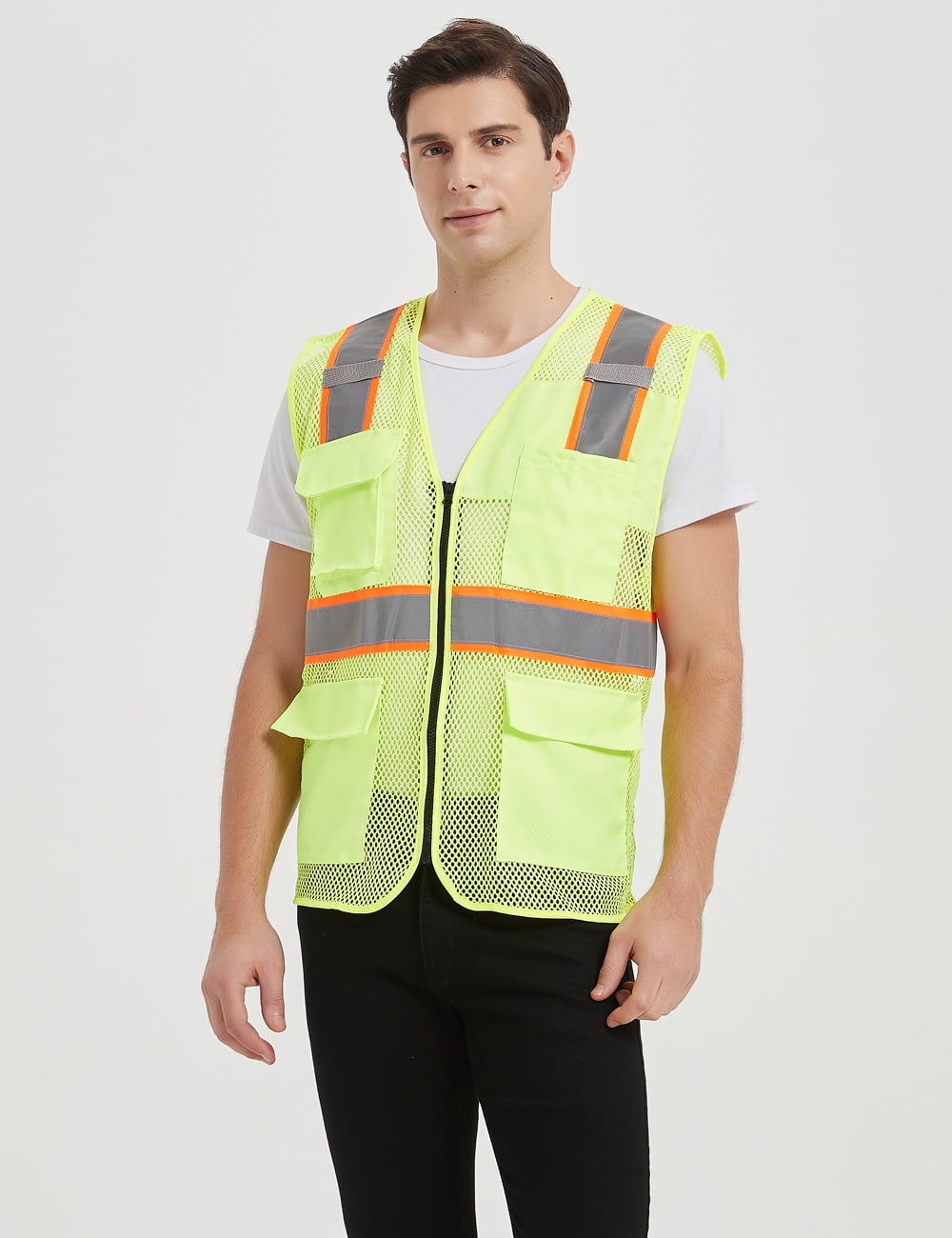 Toptie US Size Big High Visibility Mesh Safety Vest with Pockets Soft Breathable