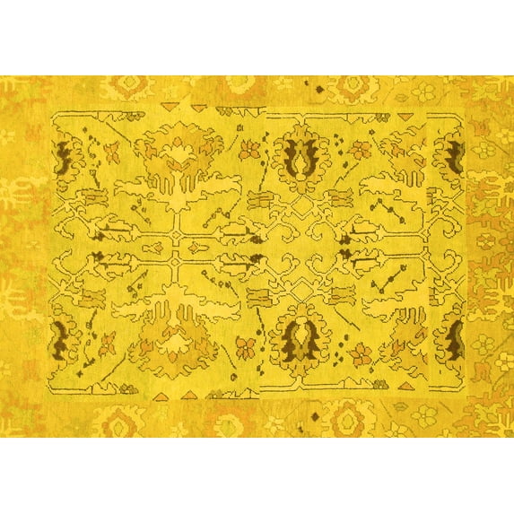 Ahgly Company Machine Washable Indoor Rectangle Oriental Yellow Traditional Area Rugs, 3' x 5'